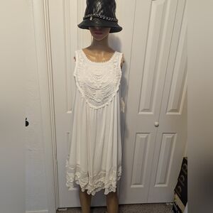 Altar'd State Boho Crochet Lace Trim Sleeveless Dress Ivory Women's Small